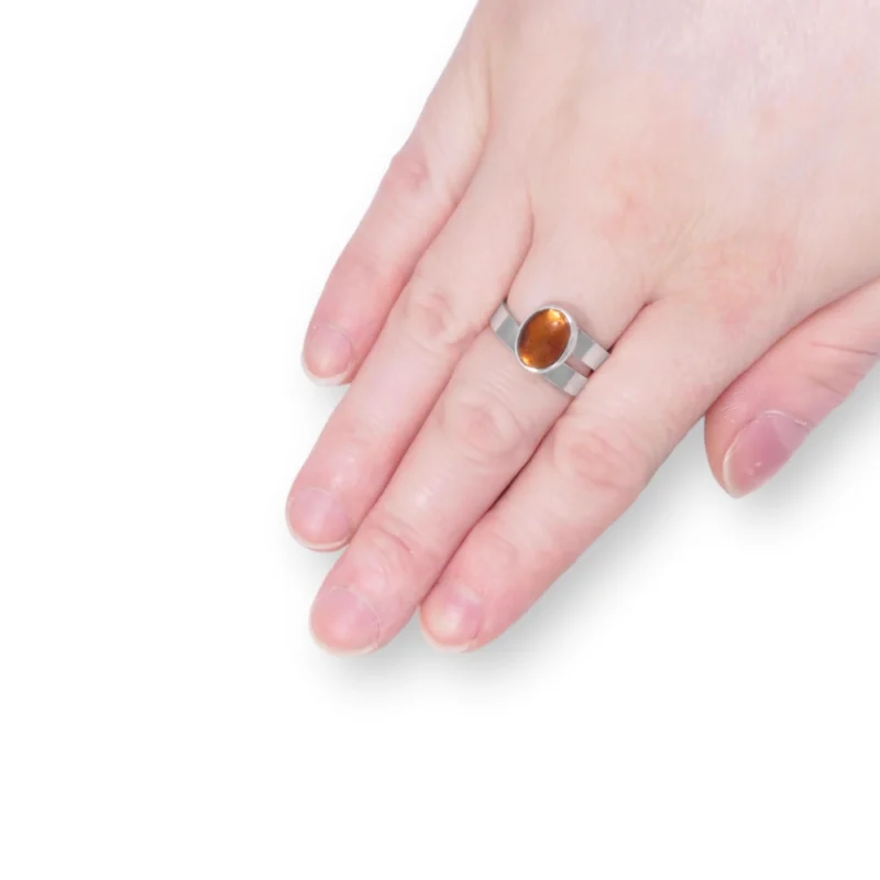 Sterling silver and 10x8mm Amber ring